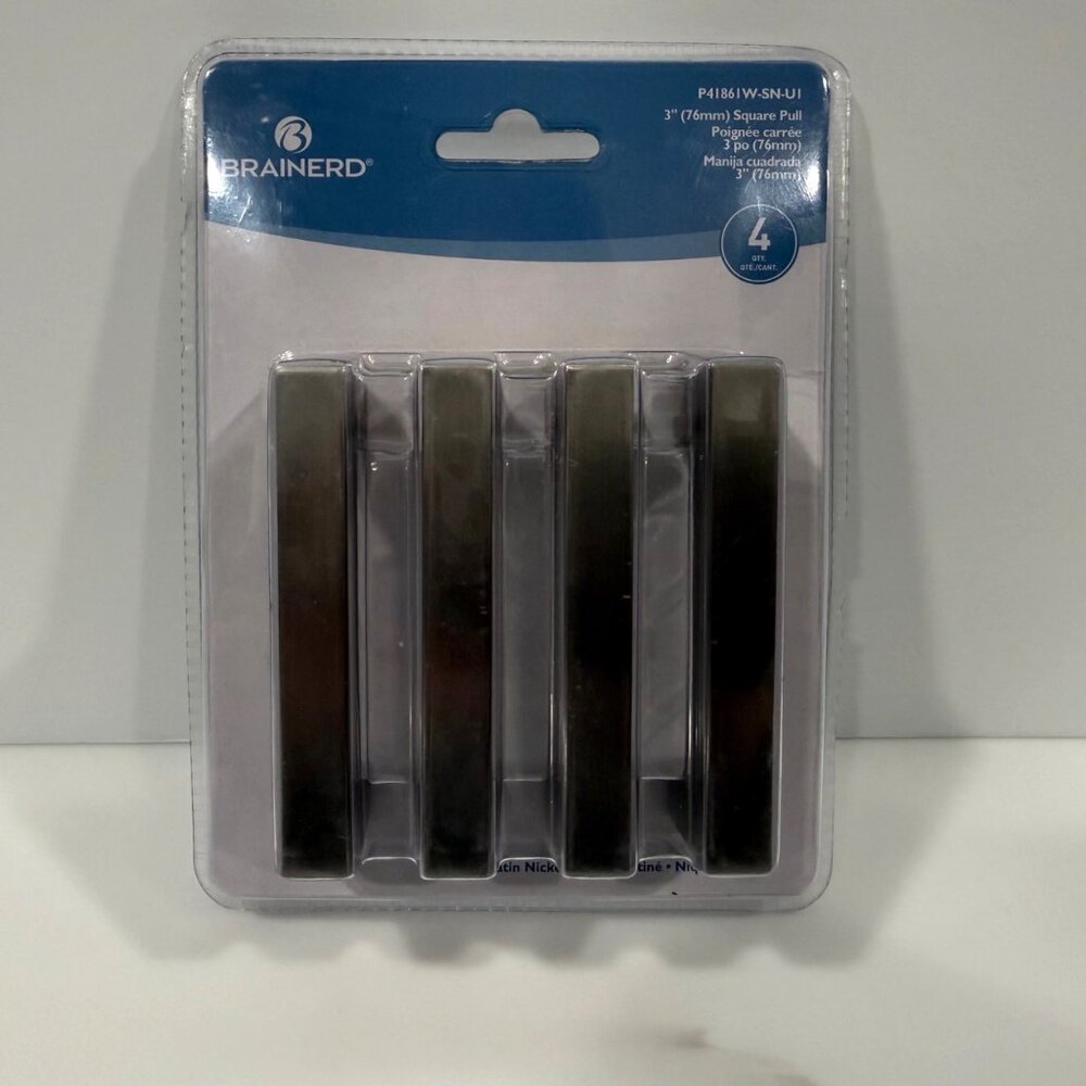 Lot of 2 Sealed 4-Packs Brainerd 3" Square Satin Nickel Pulls Modern NEW